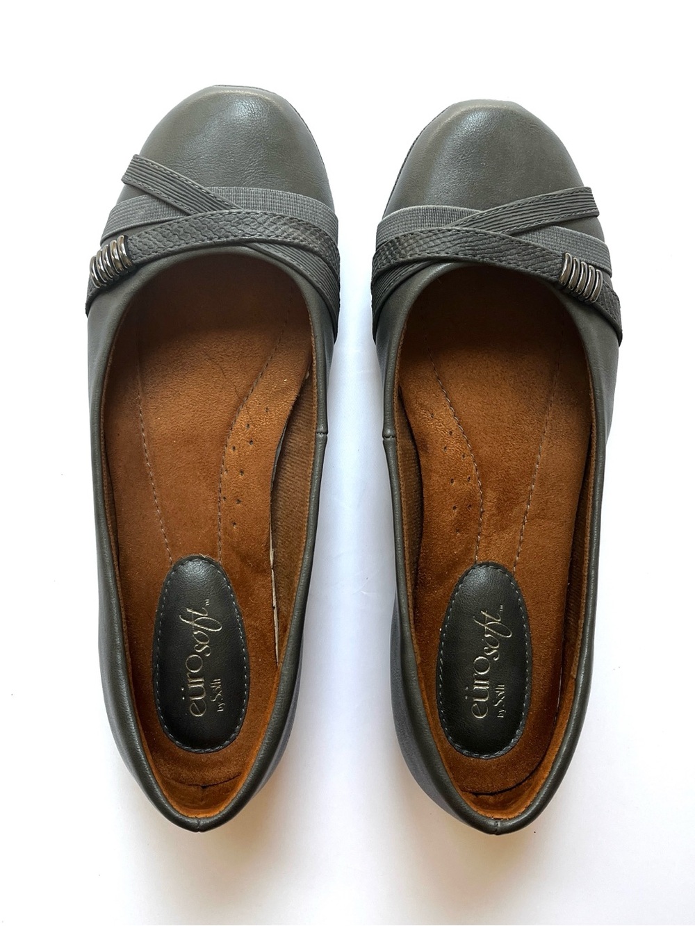 EuroSoft by Sofft Shanna Gray Criss Cross Comfort Ballet Flats Size 7.5